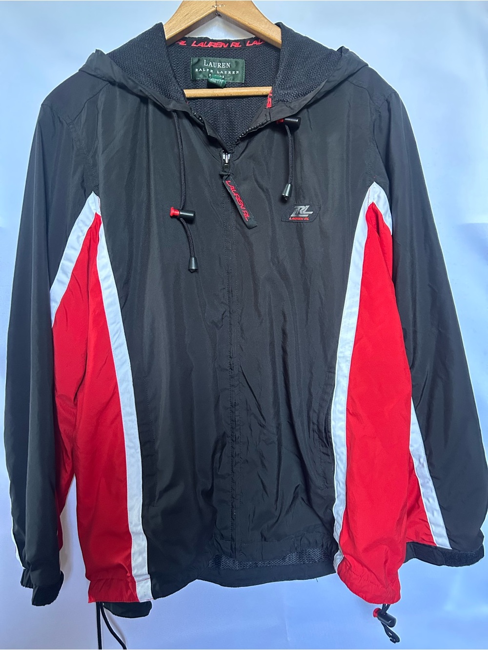 Lauren Ralph Lauren Black, Red & White Hooded Utility Jacket